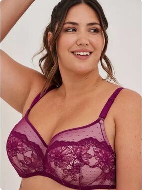 TORRID Curve Lightly Lined Dot Lace 360° Back Smoothing Bra Plus Size 46D